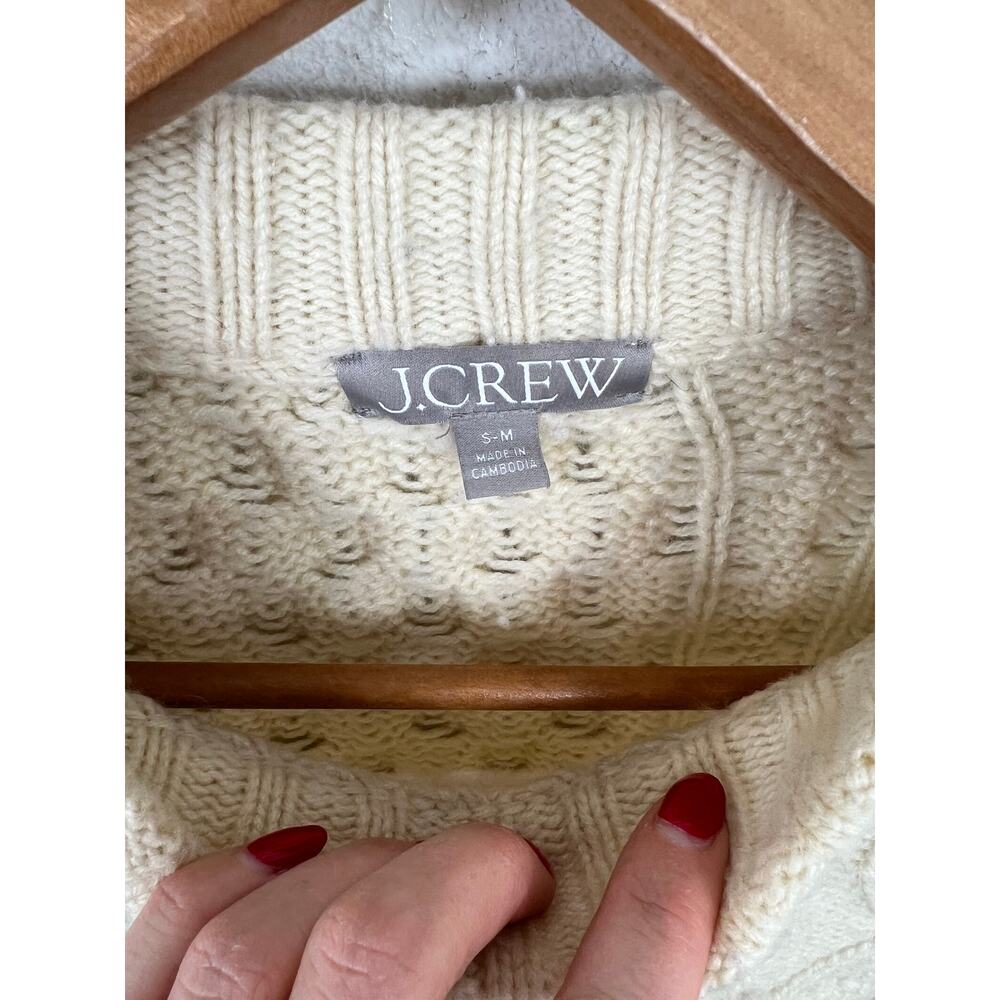 J. Crew Women's Crew-Neck Cable-knit Sweater Long Sleeve in Beige Size Small - Picture 2 of 5